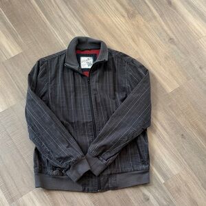 Old Navy Charcoal Pinstripe Bomber Jacket with Red Lining